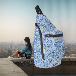 ゴージャス青いアジサイ – フローラルパターン スリングバッグ