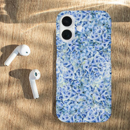 ゴージャス青いアジサイ – フローラルパターン iPhone 16ケース