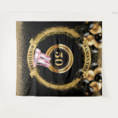 ゴージャス50誕生日バナーブラック金ゴールドヒール タペストリー (正面(横))