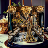 ゴージャス50'sアールデコの美しい黒人女性　ゴールド 招待状