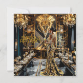 ゴージャス50'sアールデコの美しい黒人女性　ゴールド 招待状 (正面)