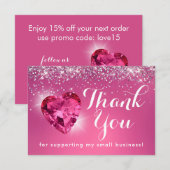 ゴージャス ガーリー バーガンディ ハート サンキューカード (正面/裏面)