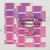 ゴージャス グリッター スクエア パーティ 招待状 チャンキー シック (正面/裏面)