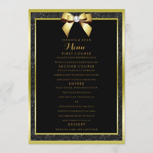 ゴージャス ゴールドリボン ブラックラメ 結婚式 メニュー (正面)