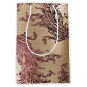 ゴージャス ゴールド グラム ワインレッド ハーツ ブライダル シャワー ミディアムペーパーバッグ (正面)