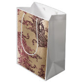 ゴージャス ゴールド グラム ワインレッド ハーツ ブライダル シャワー ミディアムペーパーバッグ (裏面アングル)