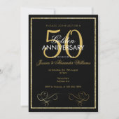 ゴージャス ゴールド グリッター フレーム 50周年 結婚記念日 招待状 (正面)