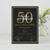 ゴージャス ゴールド グリッター フレーム 50周年 結婚記念日 招待状 (スタンド正面)