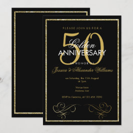 ゴージャス ゴールド グリッター フレーム 50周年 結婚記念日 招待状