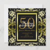 ゴージャス ゴールド ダマスク柄 50周年記念 結婚式 招待状 (正面)
