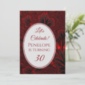 ゴージャス シャイニー レッド フラクタル 30歳の誕生日 招待状 (スタンド正面)