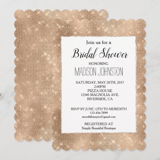 ゴージャス シャンパン キラキラ スパークル 招待状 (正面/裏面)