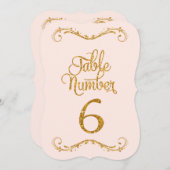 ゴージャス スクリプト グリッター テーブル ナンバー 6 ウェディング 招待状 (正面/裏面)