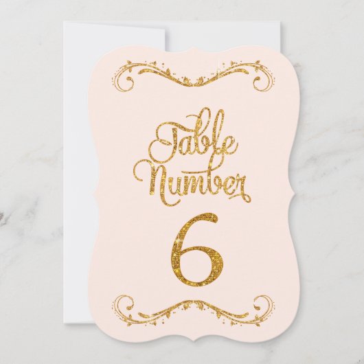 ゴージャス スクリプト グリッター テーブル ナンバー 6 ウェディング 招待状 (正面)