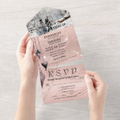 ゴージャス スパークリー シルバー ピンクのクリスマス フォト オールインワン招待状 (貼ってはがせる)