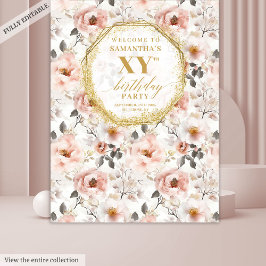 ゴージャス ダスティ ピンク フローラル バースデー パーティー バナー タペストリー