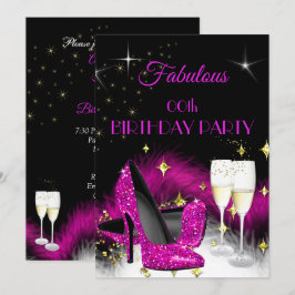 ゴージャス パーティー グリッター ホット ピンク シャンパン 招待状