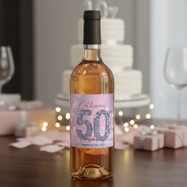ゴージャス ピンクボケ シルバー スパンコール 50歳の誕生日 ワインラベル
