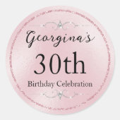 ゴージャス ピンク グリッターとダイヤモンド ラウンドシール (正面)