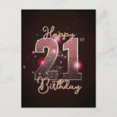 ゴージャス ピンク ヘビ柄 ゴールド グリッター 21歳の誕生日 ポストカード (正面)