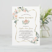 ゴージャス ピンク ホワイト フラワー ゴールド フレーム ブライダル ティーパーティー 招待状 (スタンド正面)