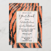 ゴージャス ブラック オレンジ グリッター アニマル タイガー ストライプ 招待状 (正面/裏面)