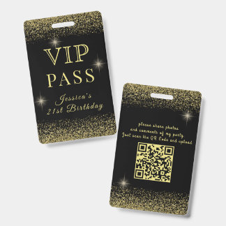 ゴージャス ブラック & ゴールド スパーキング VIP バースデーパス バッジ