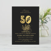 ゴージャス ブラック&ゴールド 50歳のバーチャル誕生日 招待状 (スタンド正面)