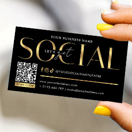 ゴージャス ブラック&ゴールド Let's Get Social Media QRコード 名刺