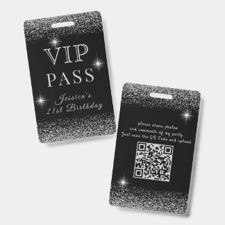 ゴージャス ブラック&シルバー スパーキング VIP バースデーパス バッジ