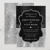 ゴージャス ブラック シルバー レオパード スポッツ ウェディング 招待状 (正面/裏面)