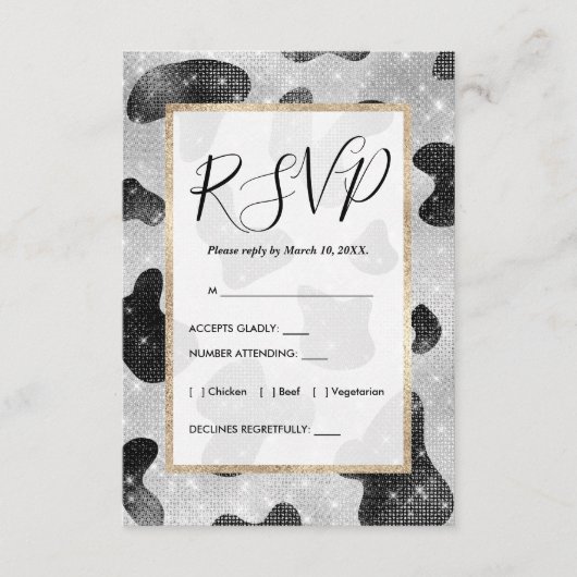 ゴージャス ブラック スパークリー グリッター シーケンス カウプリント エンクロージャーカード (正面)