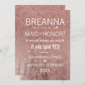 ゴージャス モダン ローズゴールド グリッター フォイル ブライズメイド 招待状 (正面/裏面)