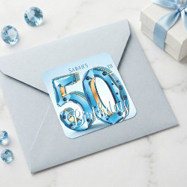 ゴージャス ライトブルー ジュエル 50歳の誕生日 スクエアシール