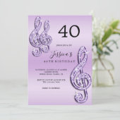 ゴージャス ライラック 音符 誕生日 招待状 (スタンド正面)