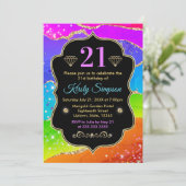 ゴージャス レインボー アルコール インク アゲート 誕生日 招待状 (スタンド正面)