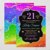 ゴージャス レインボー アルコール インク アゲート 誕生日 招待状 (正面/裏面)