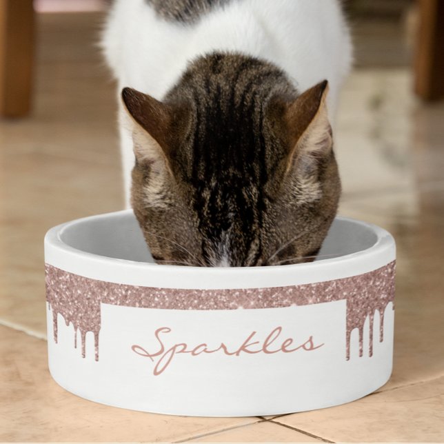 ゴージャス ローズゴールド グリッター ドリップス チック ペット ドッグ ボウル (クリエイターアップロード済み)