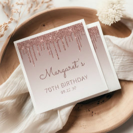 ゴージャス ローズゴールド グリッター ドリップ 70歳の誕生日パーティー スタンダードカクテルナプキン