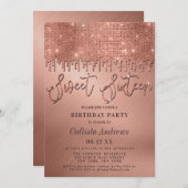 ゴージャス ローズゴールド グリッター ピクセル スイート 16 招待状 (正面/裏面)