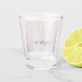 ゴージャス ローズゴールド グリッター モノグラム 名前 スクリプト ショットグラス (裏面)