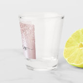 ゴージャス ローズゴールド グリッター モノグラム 名前 スクリプト ショットグラス (右)