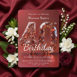 ゴージャス ローズゴールド ジェムストーン 40歳の誕生日 招待状