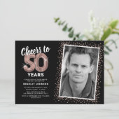 ゴージャス ローズゴールド 50歳の誕生日招待状 招待状 (スタンド正面)