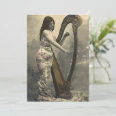 ゴージャス ヴィンテージ女性ハーピストの招待状 招待状 (スタンド正面)