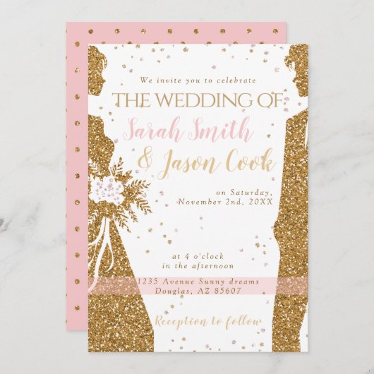 ゴージャス – 金ゴールドピンク招待状1 招待状 (正面/裏面)