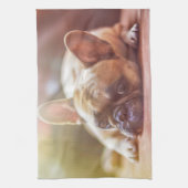 ゴージャフランスのスなブルドッグが横たわる キッチンタオル (縦)