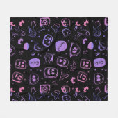 ゴーストこうもり&エリー顔ハロウィーンブラック フリースブランケット (正面(横))