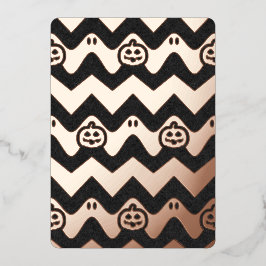 ゴーストとカボチャのハロウィンチェブロンパターン 箔招待状