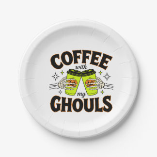 ゴーストとコーヒーブレイク 楽しいハロウィーン コーヒー好き ペーパープレート